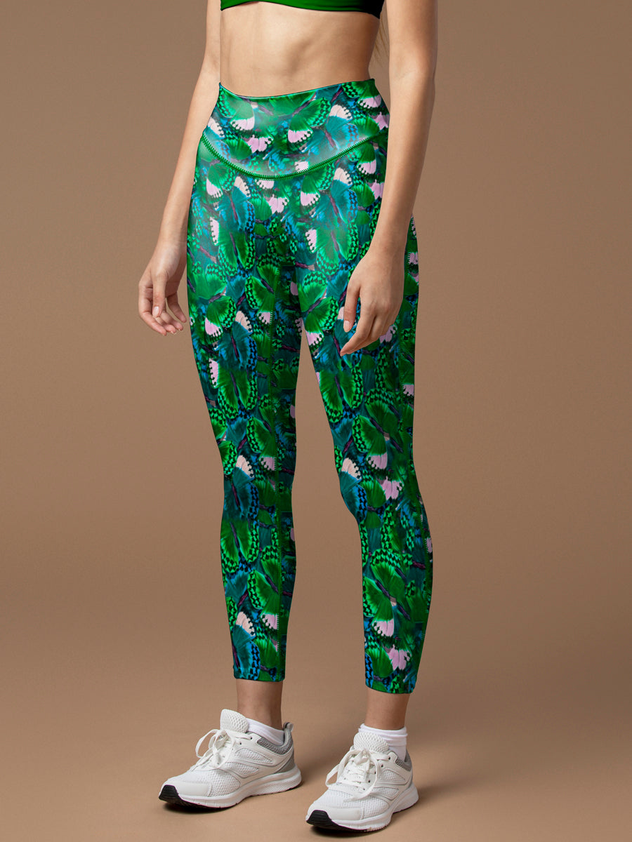 Animal watercolor green butterfly leggings