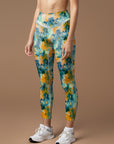 Psychedelic colorful flower green leggings