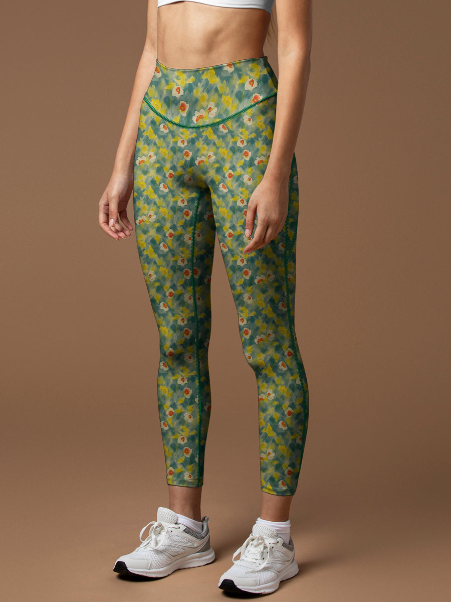 Flower vague watercolor daffodil leggings