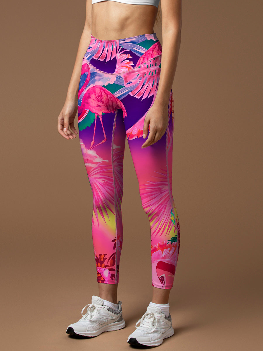 Gradient tropic flamingo chameleon monstera leggings