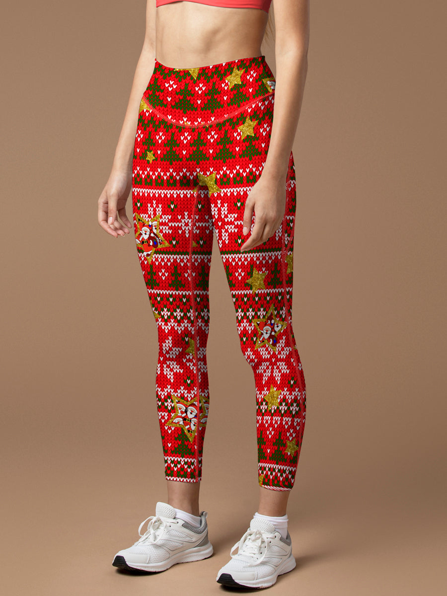 Snowflake christmas tree santa claus splicing legging