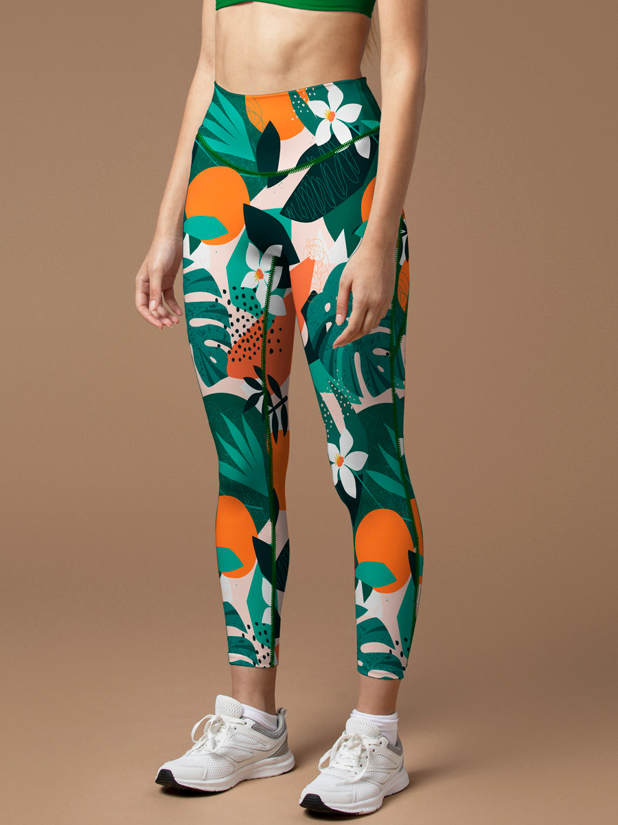 Botanical monstera leaf flower leggings