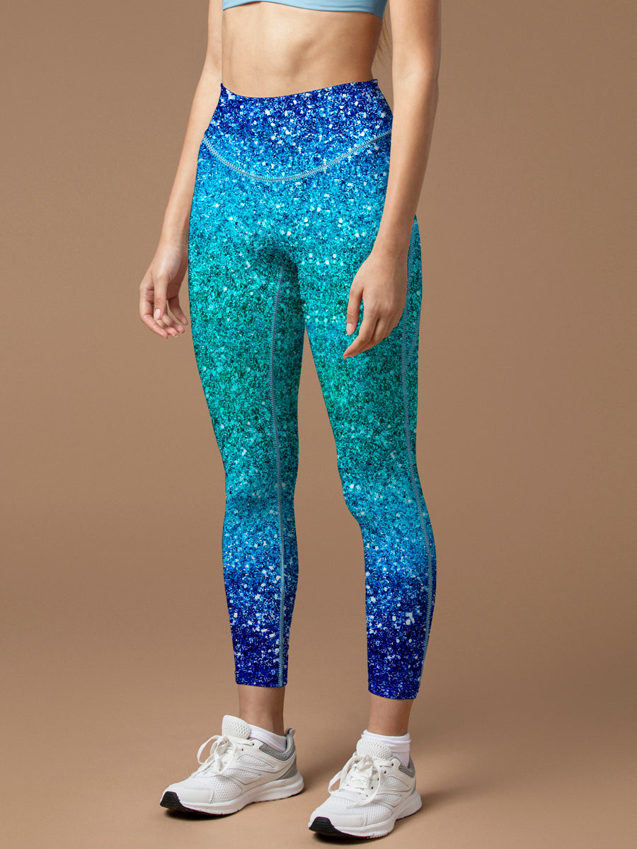 Blue light glitter gradient leggings