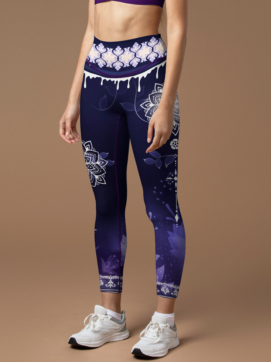 Botanical night flowers dark purple leggings