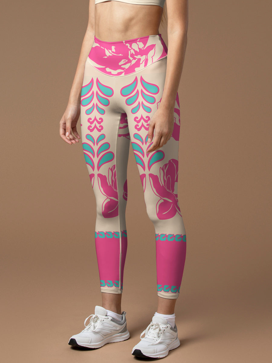 Flower pink peony lace leggings