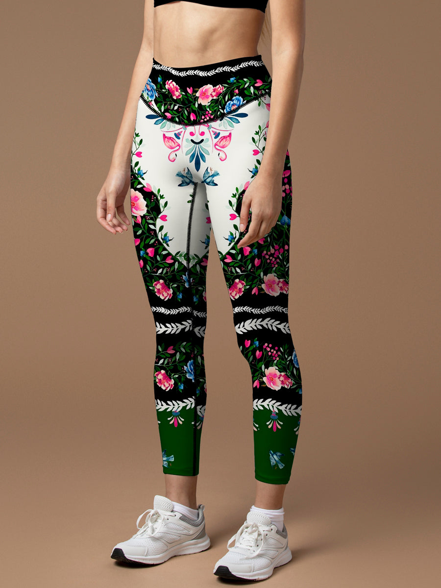 Flower ethnic peony lace leggings