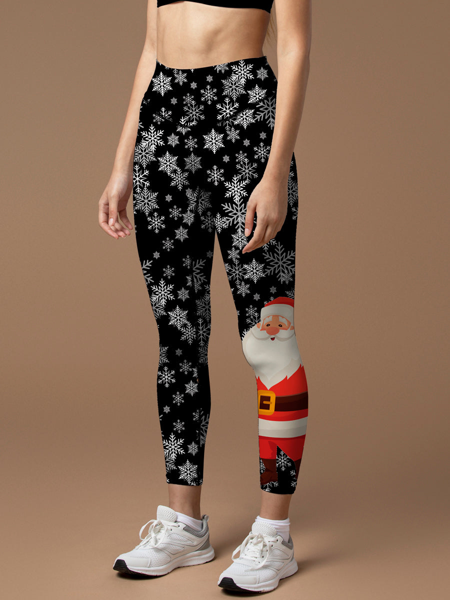 Christmas santa snowflake background leggings