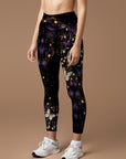 Colorful butterfly and moon bright watercolor galaxy leggings
