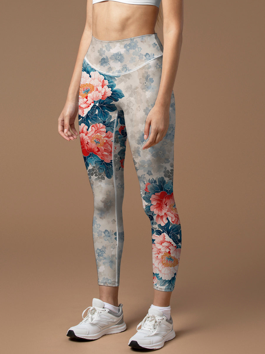 Flower national trend blooming peony leggings