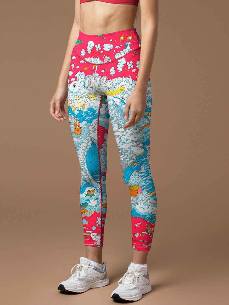 Dreamland on the cloud colorful creatures print yoga leggings