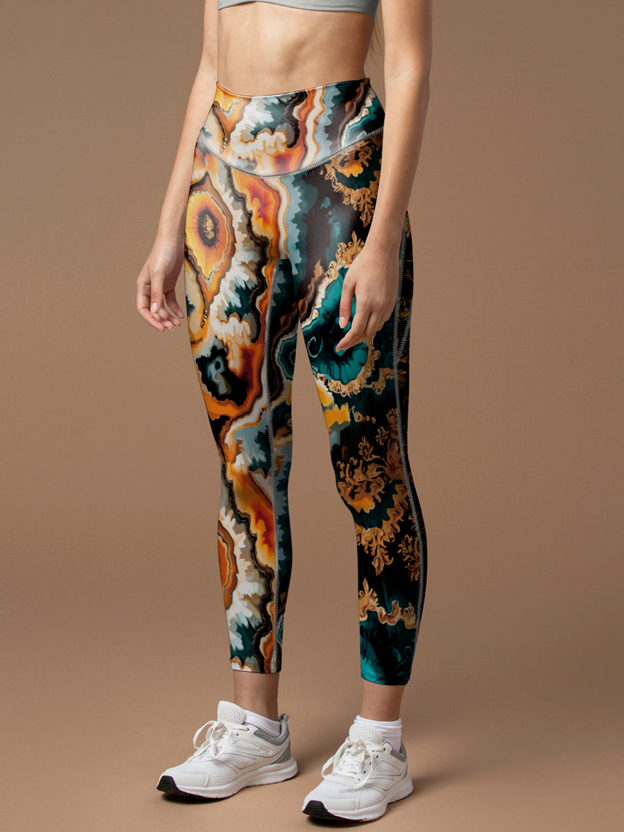 Vibrant agate pattern tie dye water ripple leggings