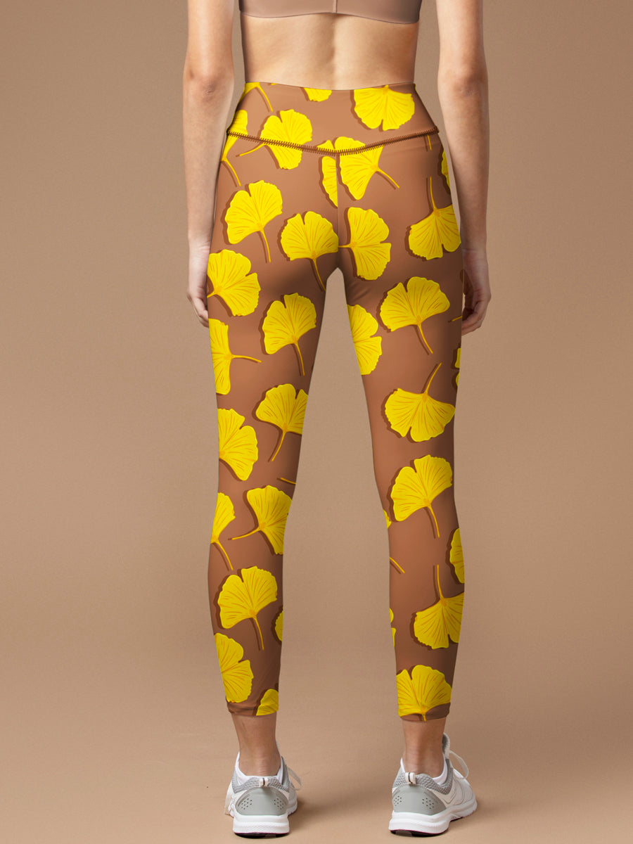 Botanical yellow ginkgo leaves leggings