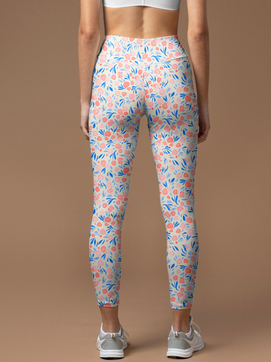 Flower pink watercolor small round flower leggings