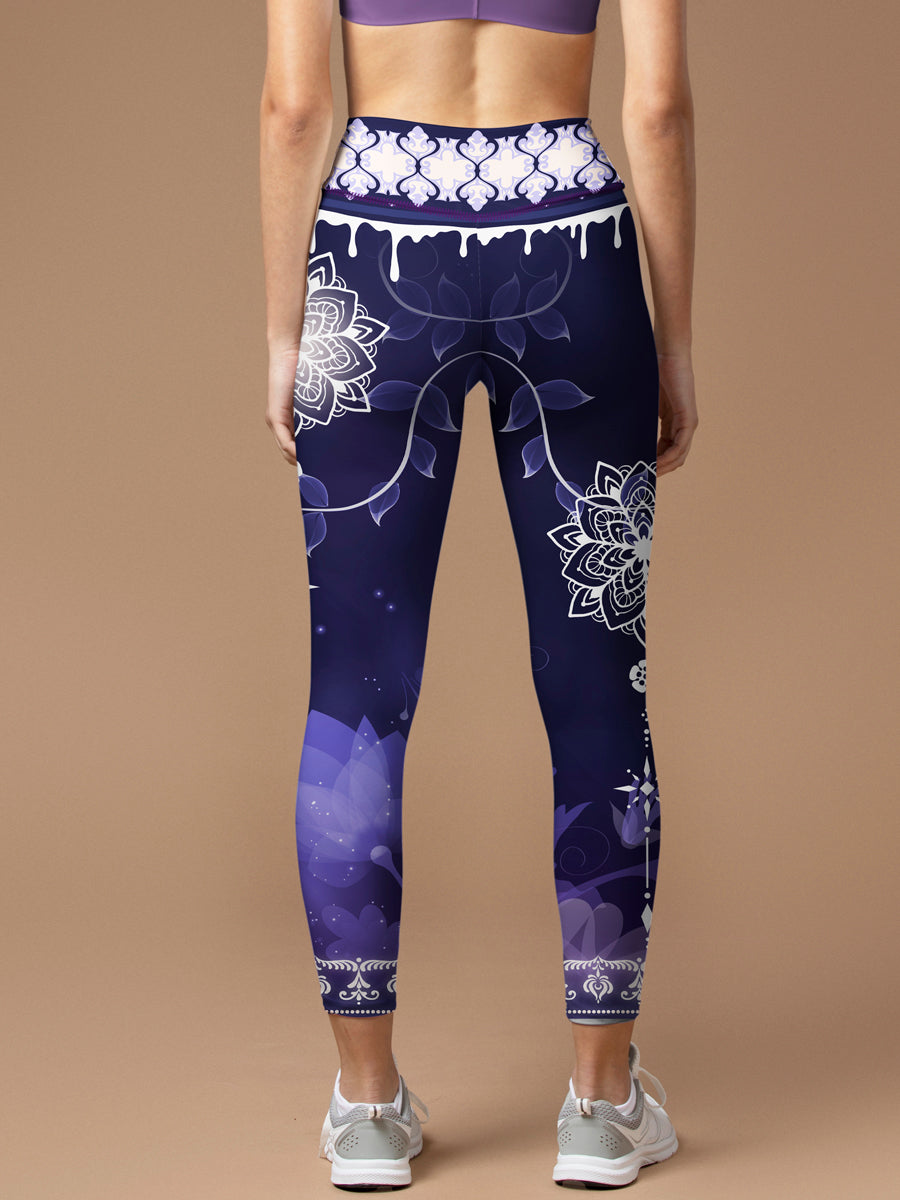 Botanical night flowers dark purple leggings