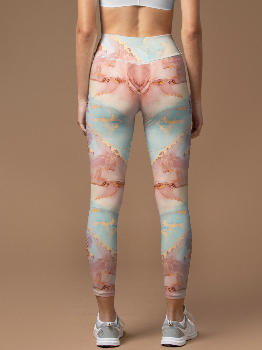 Gilt water ripple gold purple marble leggings
