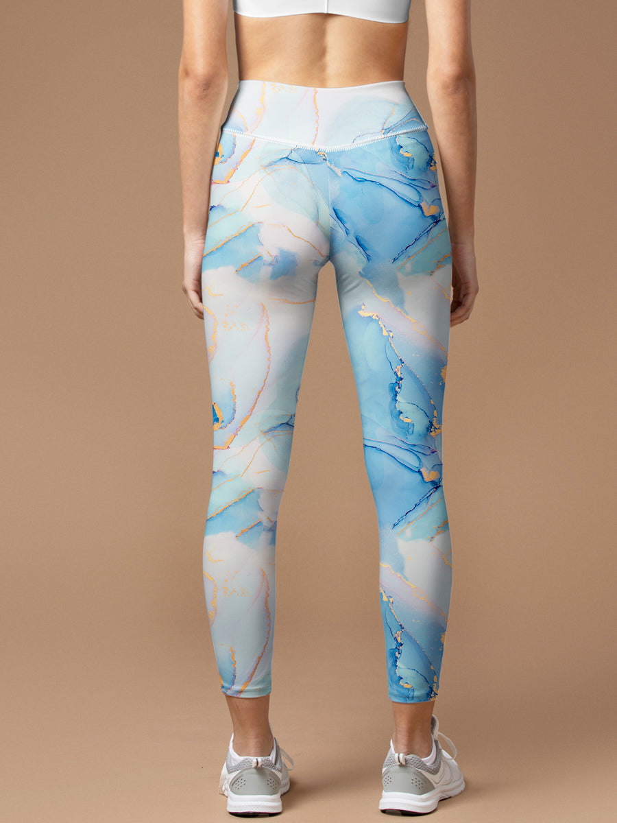 Gilt blue marble water ripple leggings