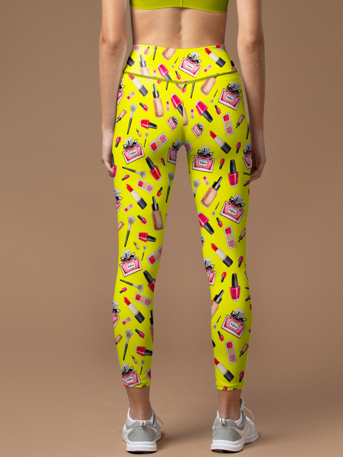 Cosmetic set perfume lipstick print yellow leggings