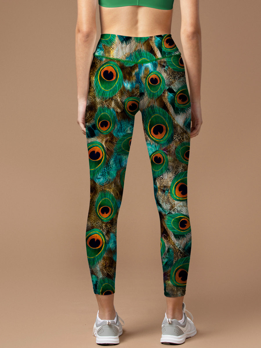 Animal green peacock feather leggings