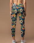 Flowers hand drawn colorful wildflower leggings