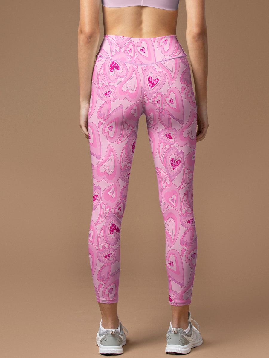 Love Flow in love abstract heart shape pink Leggings