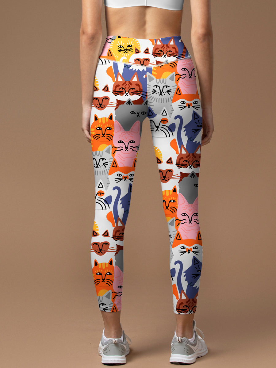 Animal siamese cat hand drawn doodle leggings