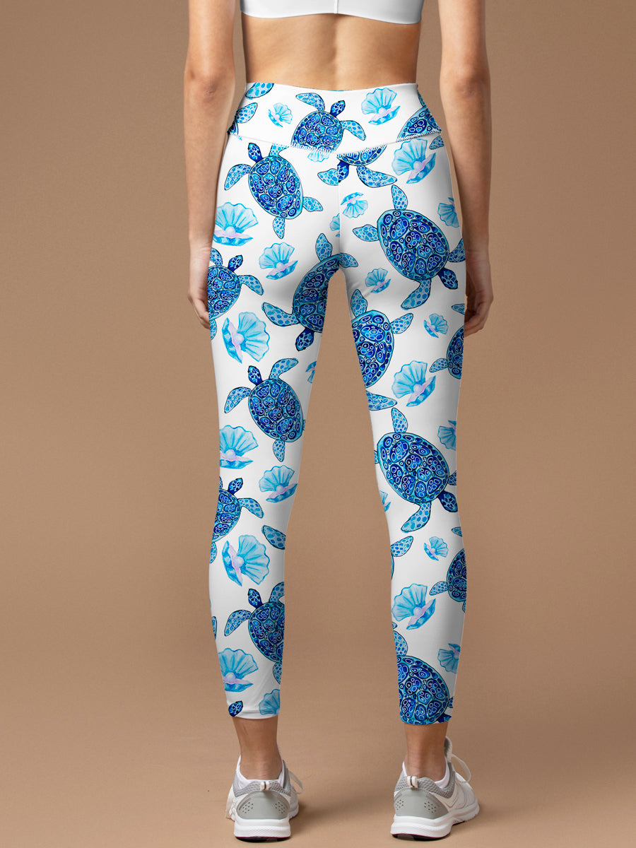 Ocean turtle blue pearl shell leggings