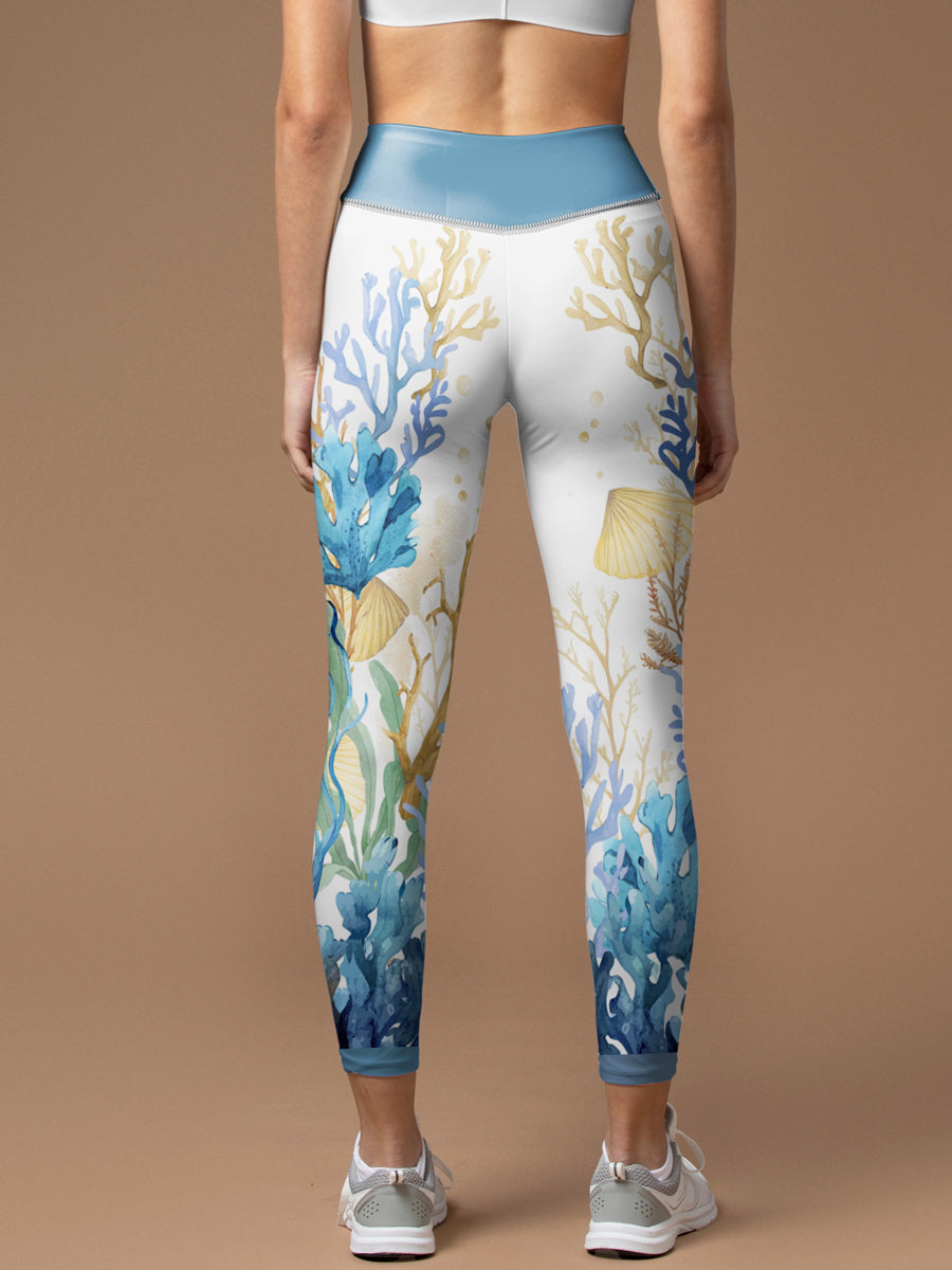Ocean colorful coral shell leggings