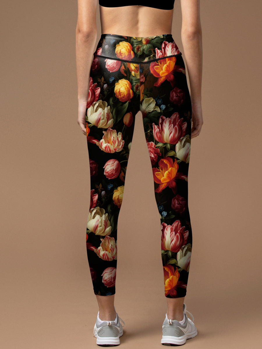 Flower vintage tulips peony leggings