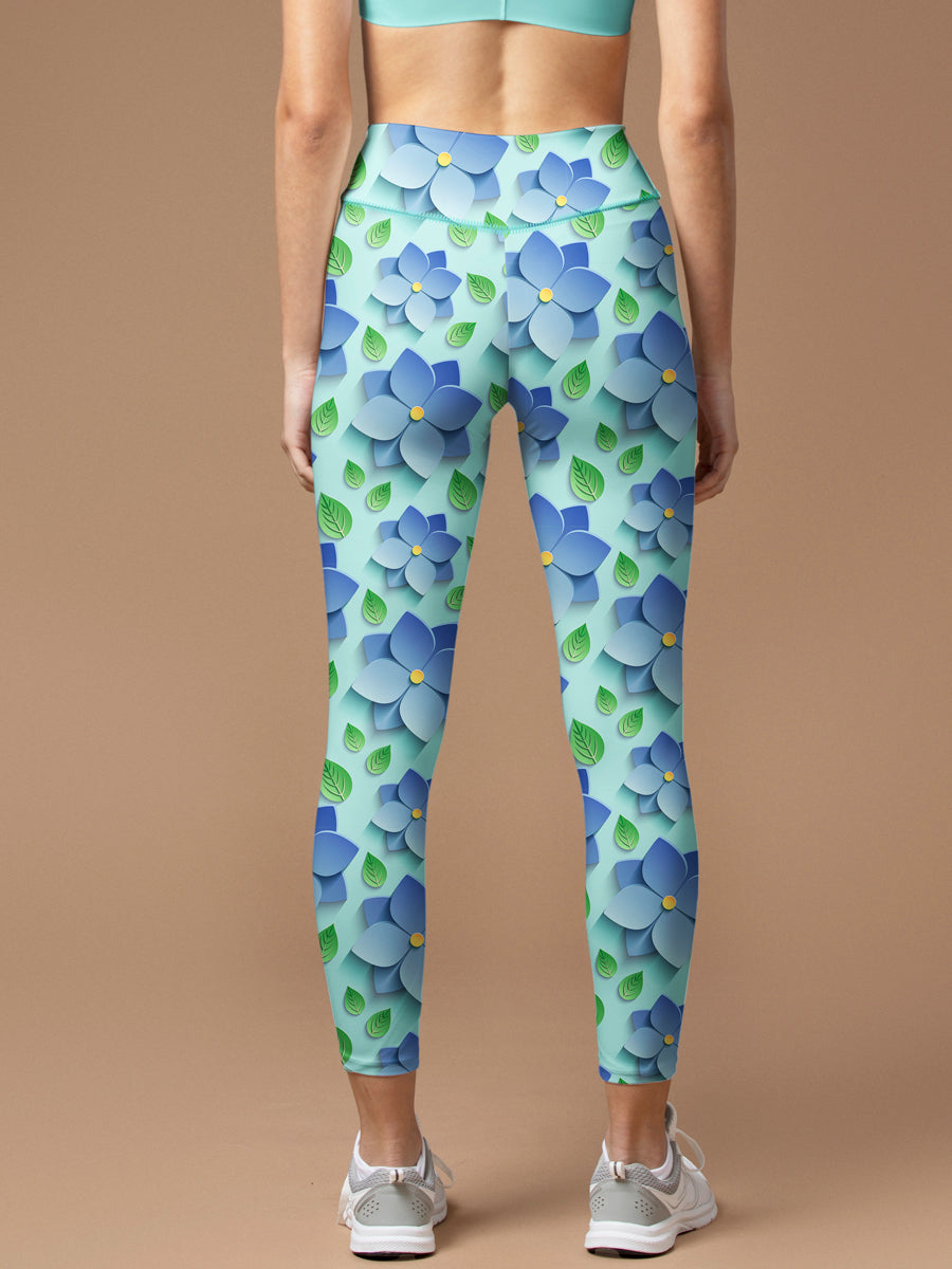Blue 3D flower leaves leggings
