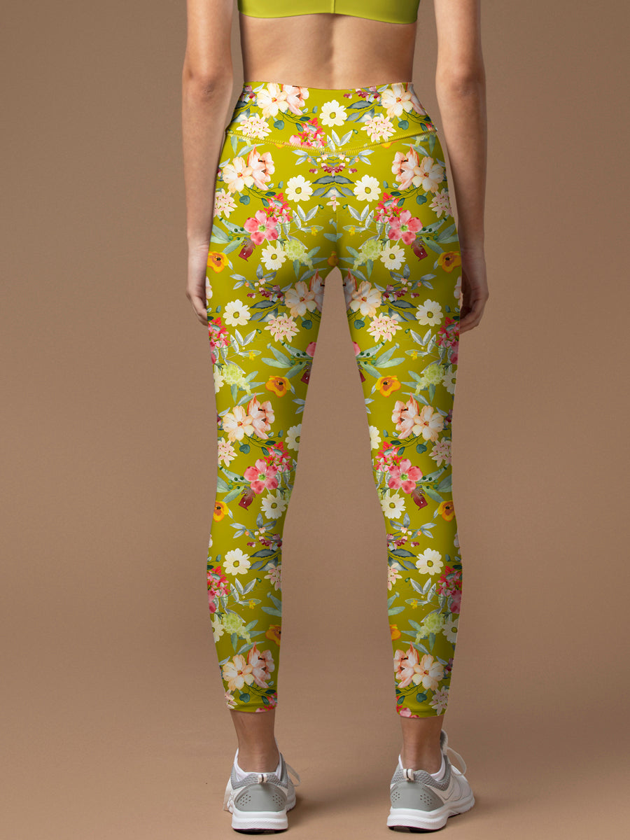 Flower white nude pastel colors watercolor floral leggings