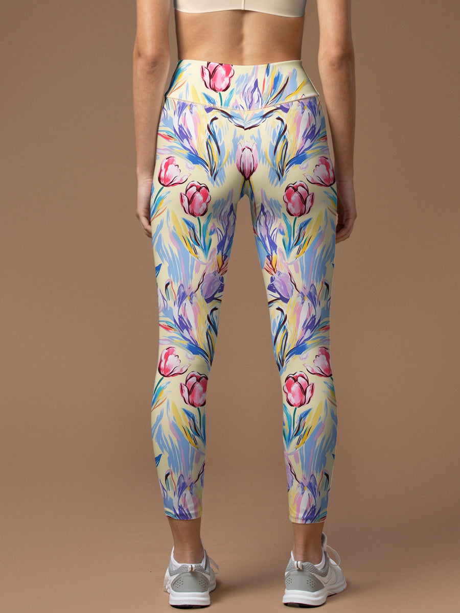 Flower watercolor hand painted tulips leggings