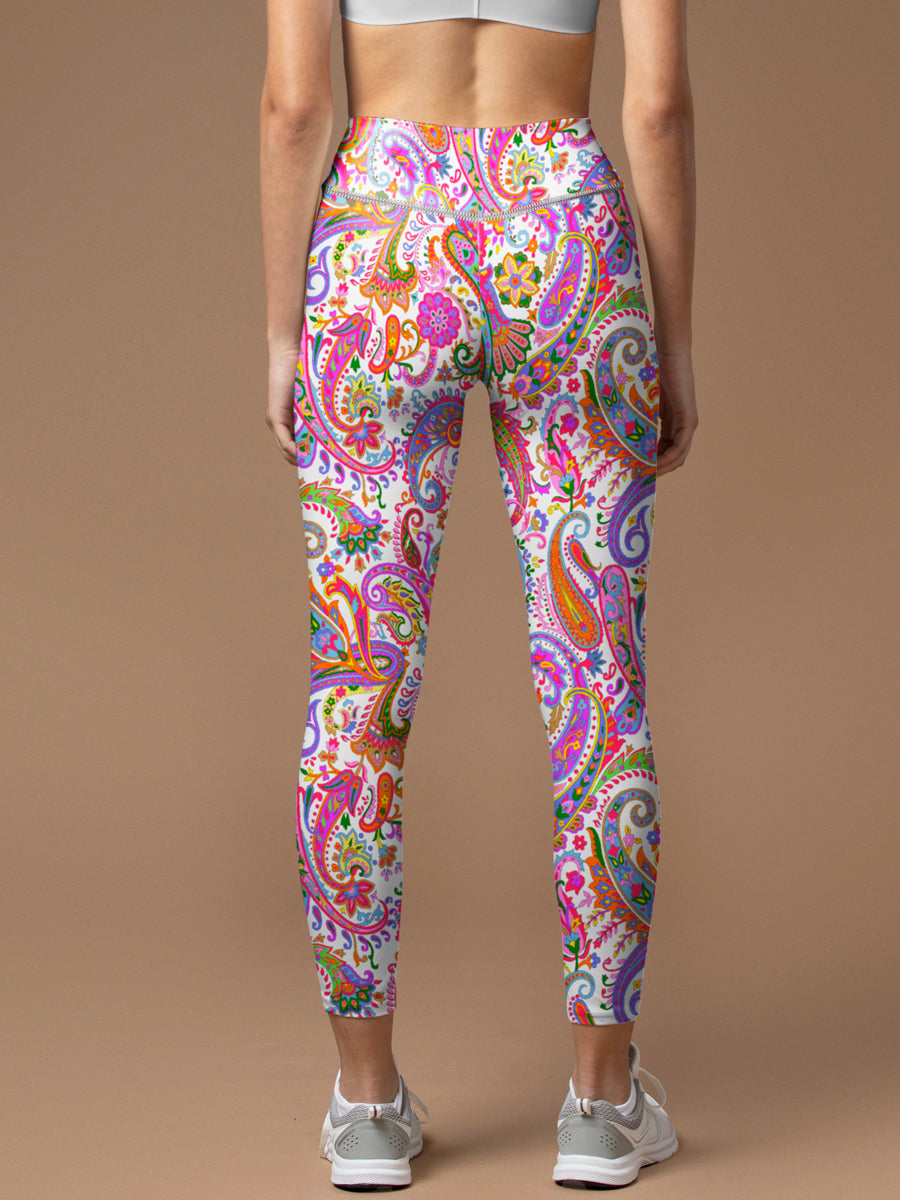 Ethnic colorful hand drawn paisley leggings