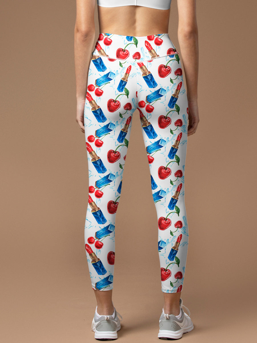 Fruits hand drawn fashion illustration lipstick cherry leggings