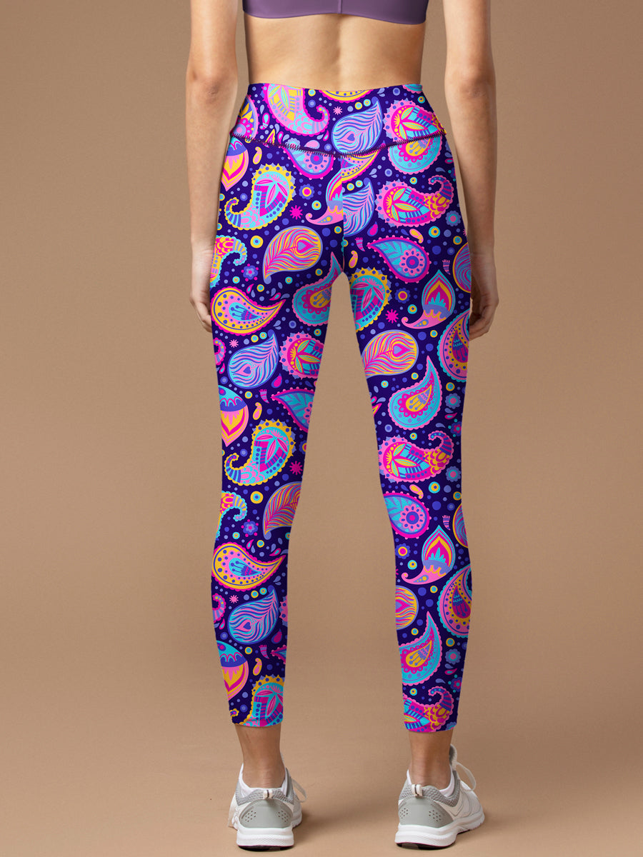 Purple paisley print design leggings
