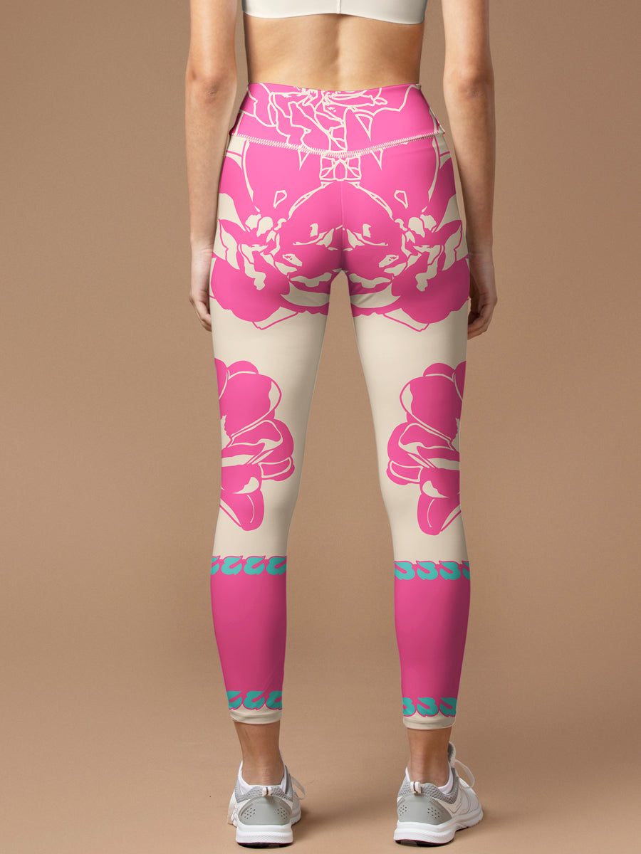 Flower pink peony lace leggings