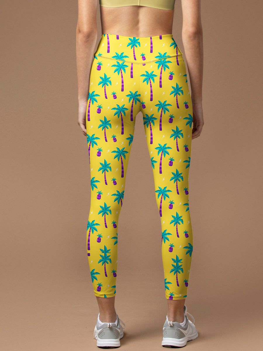 Coconut tree print design yoga leggings