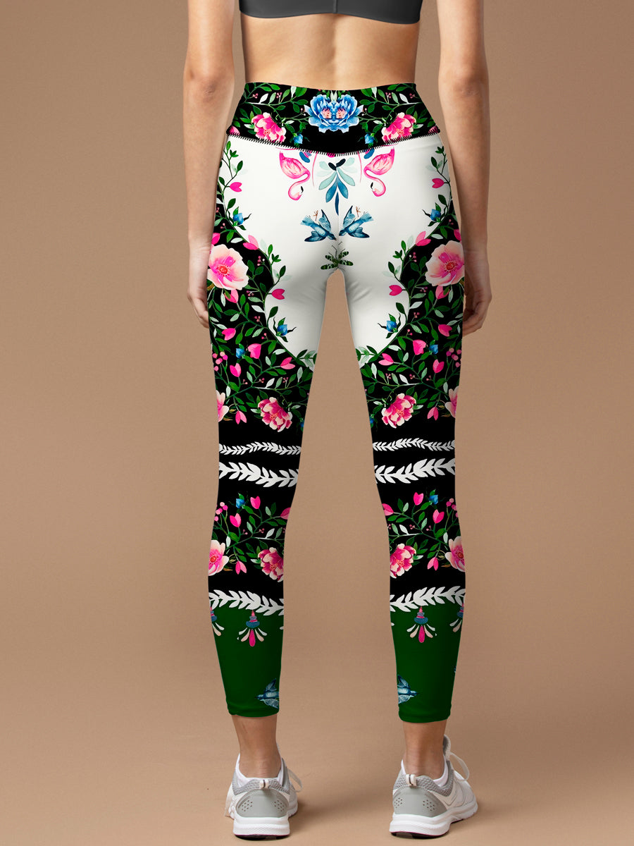 Flower ethnic peony lace leggings