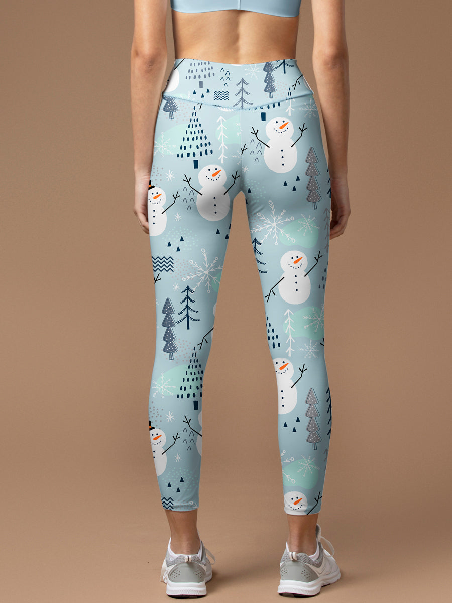 Christmas cute snowman and tree leggings