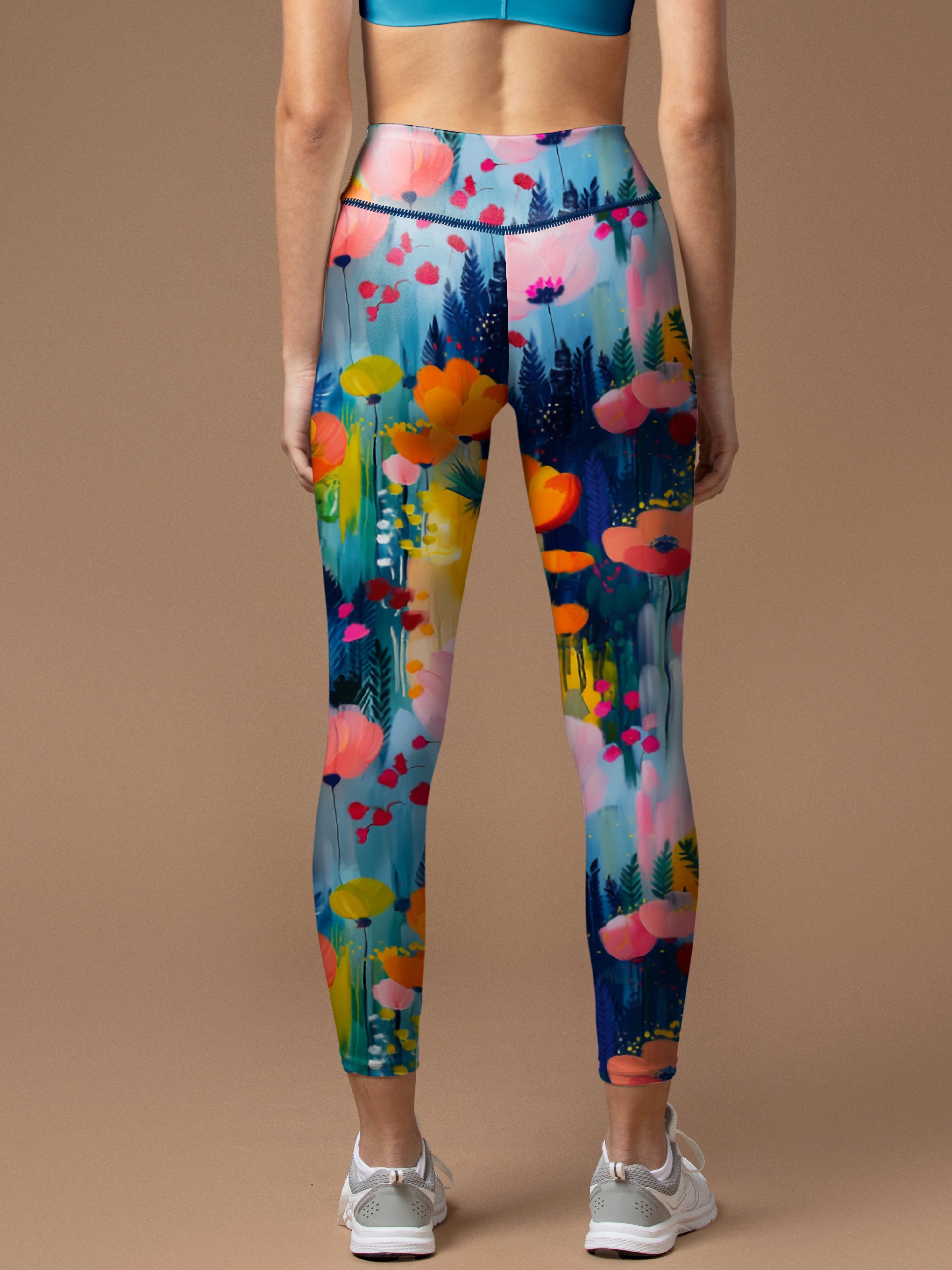 Florals gouache painting bright watercolor leggings