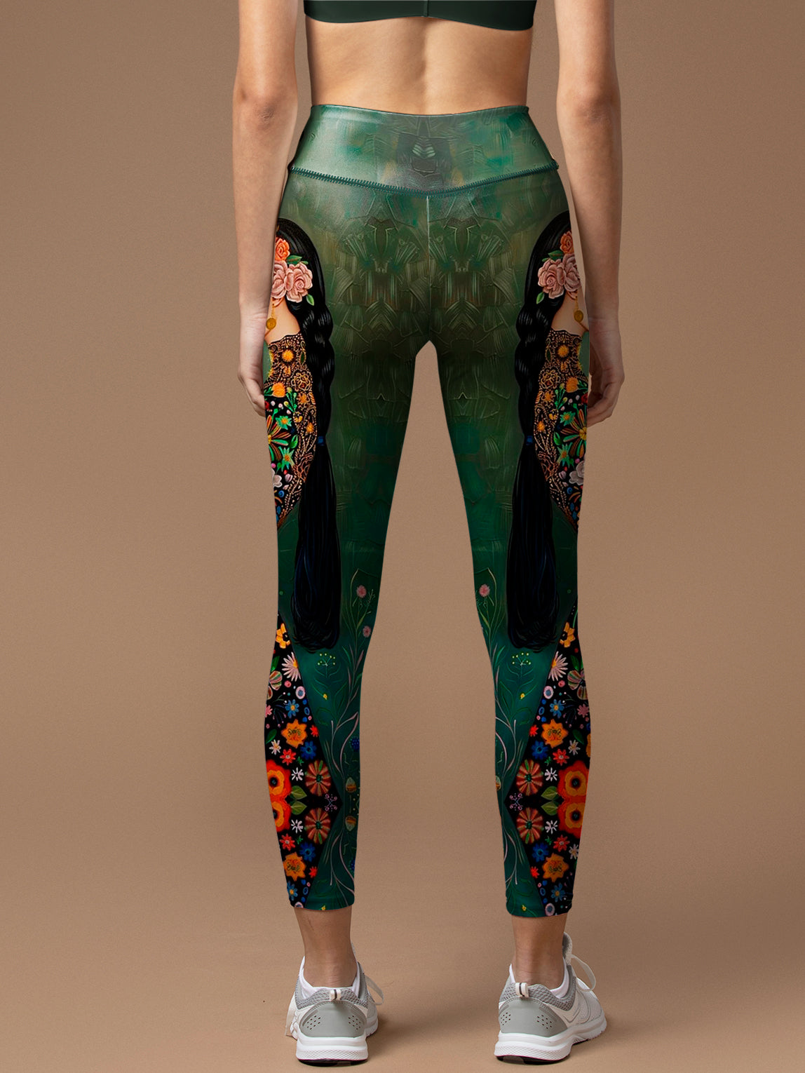 Animal beautiful girl hold black cat art oil painting leggings