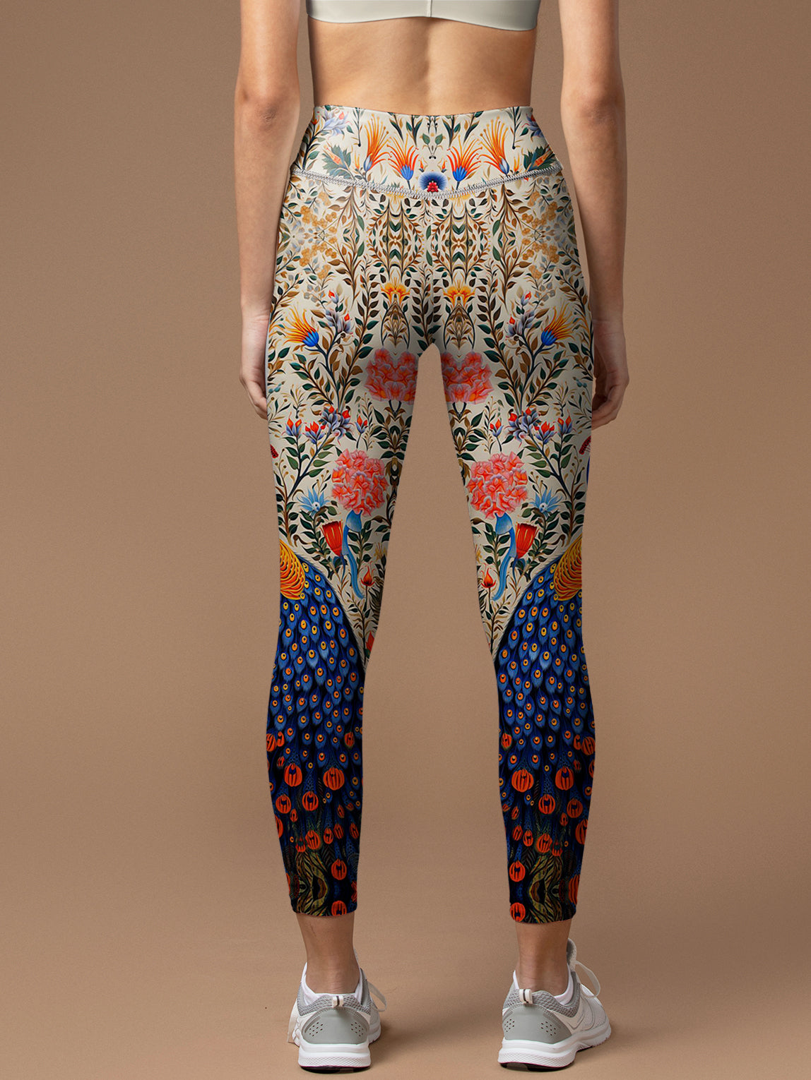 Animal peacock with colorful feathers and flowers leggings