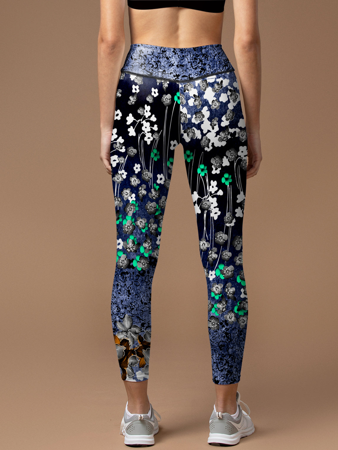 Small white flower patchwork leggings