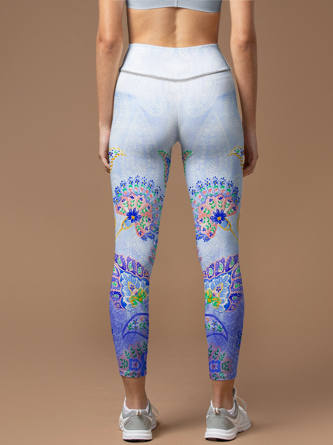Watercolor purple paisley flowers leggings