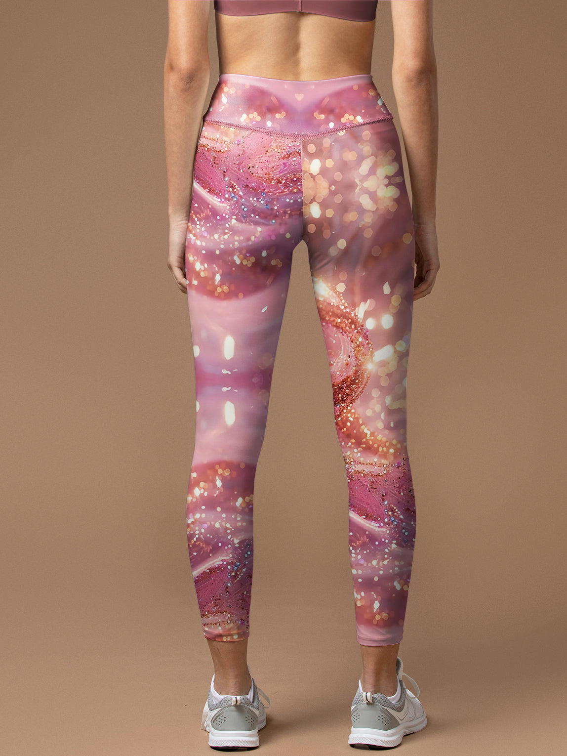 Pink water ripple gold glitter leggings