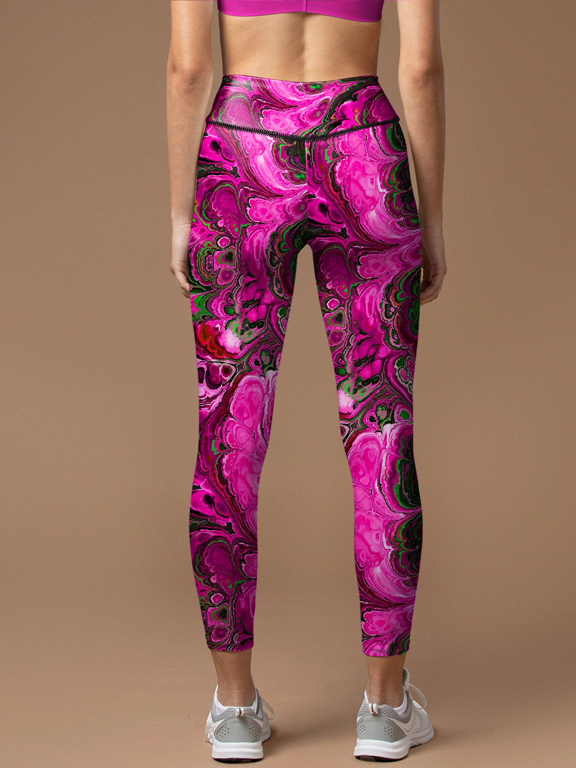 Tie dye pink and green psychedelic colored water ripple leggings