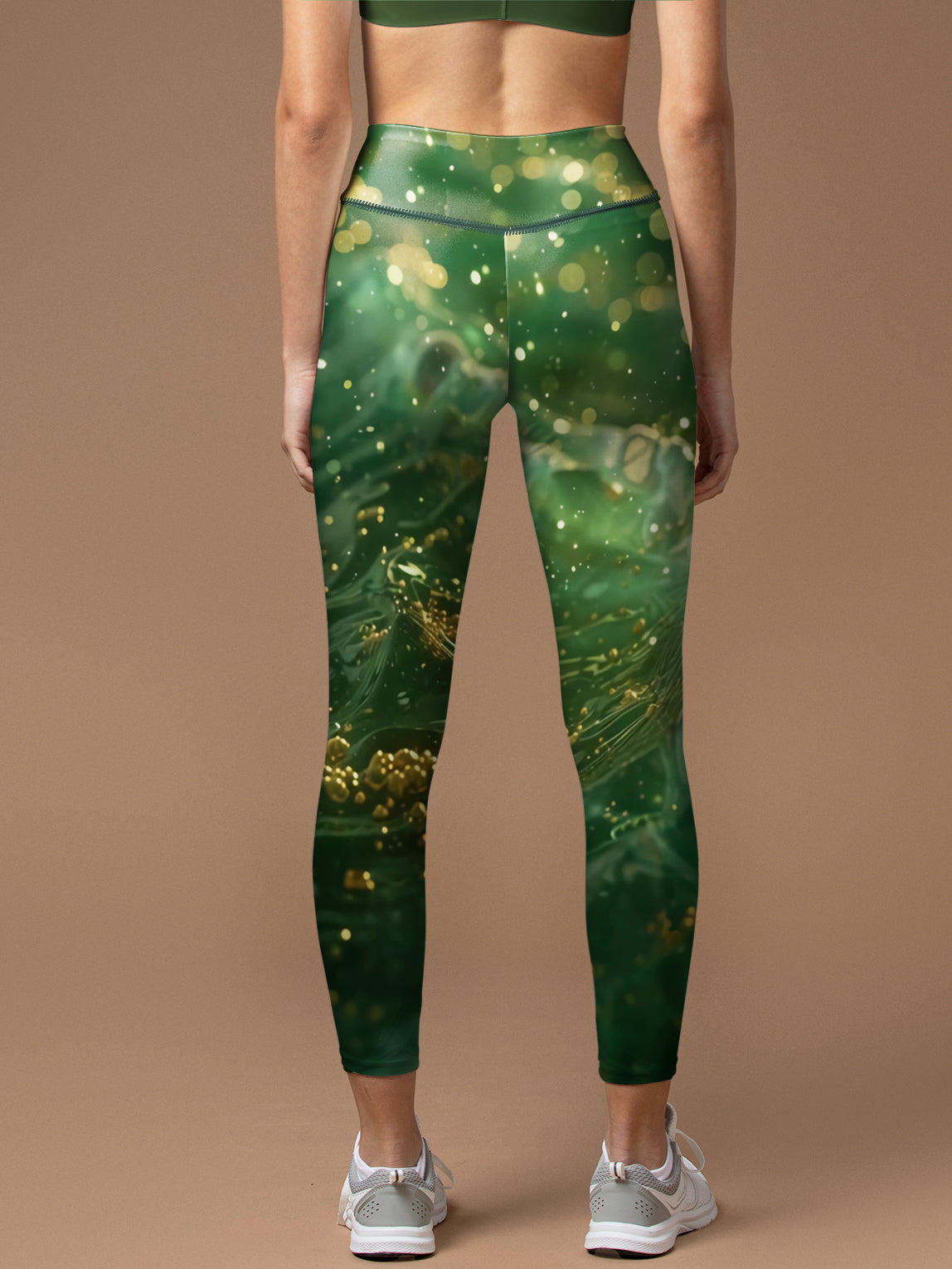 Green water ripple glitter leggings