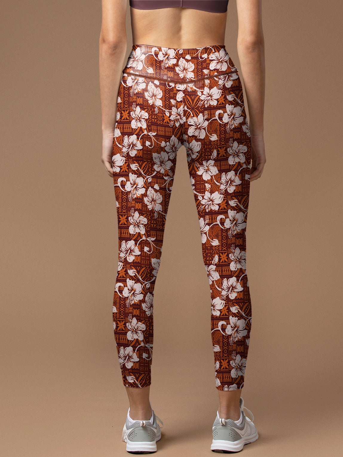 Hawaiian hibiscus brown leggings