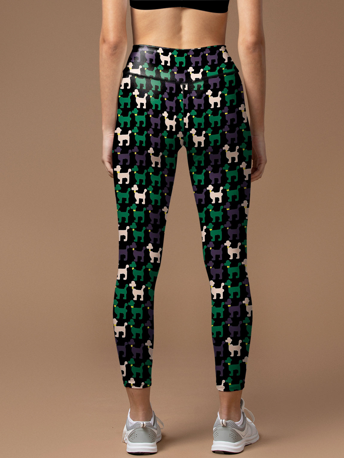 Animal chihuahua silhouettes doodle green and white leggings