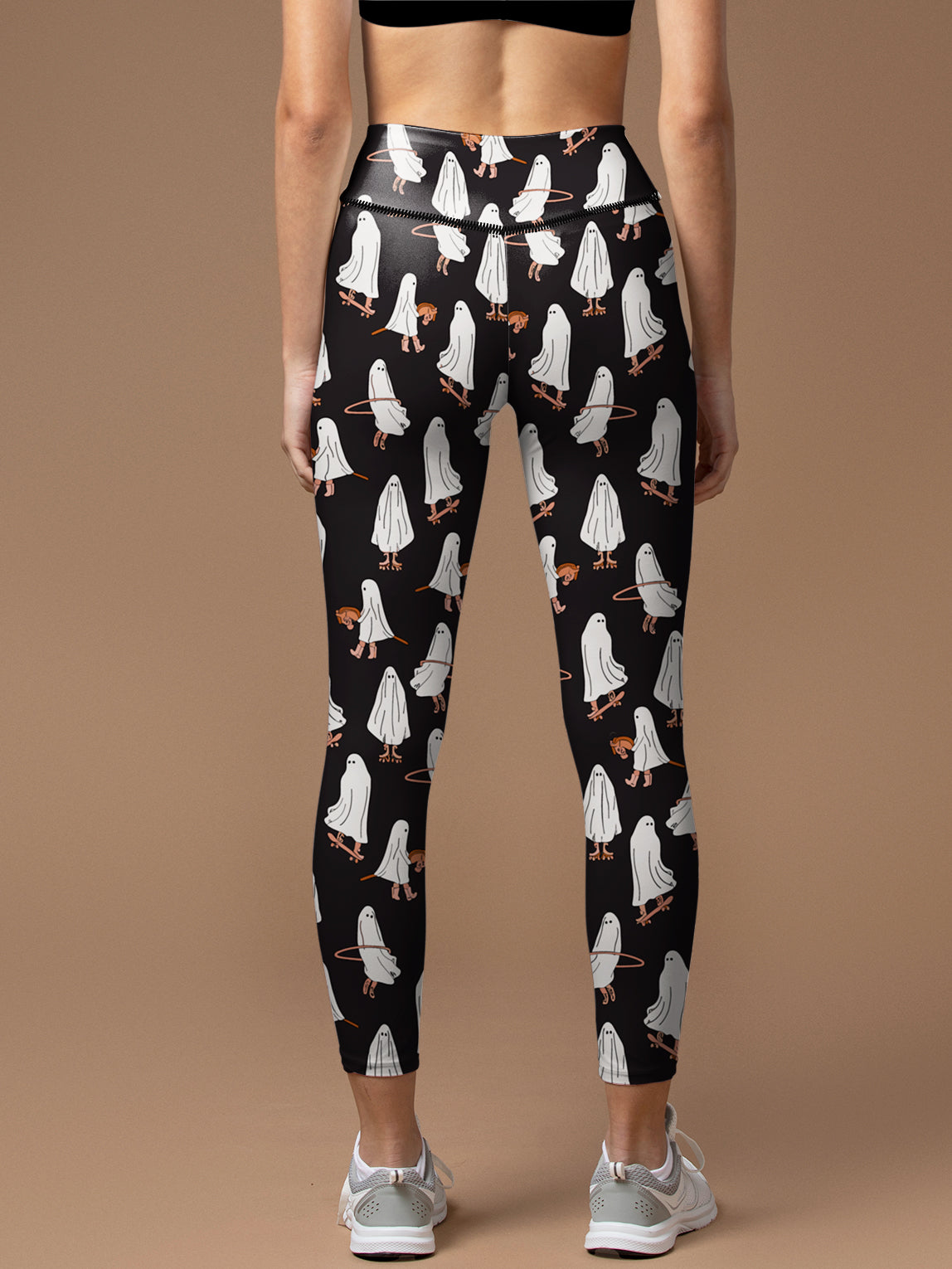 Halloween skateboarding hula hooping ghost balck leggings