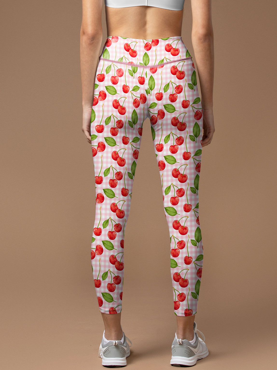 Fruit cherry pink white grid legging